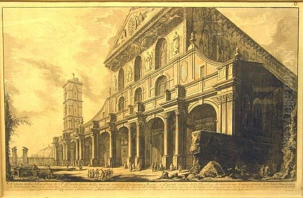 Veduta Della Basilica Di S. 
Paolo Fuor Delle Mura, Eretta Da Costantino Magno, From Vedute Di Roma Oil Painting by Giovanni Battista Piranesi