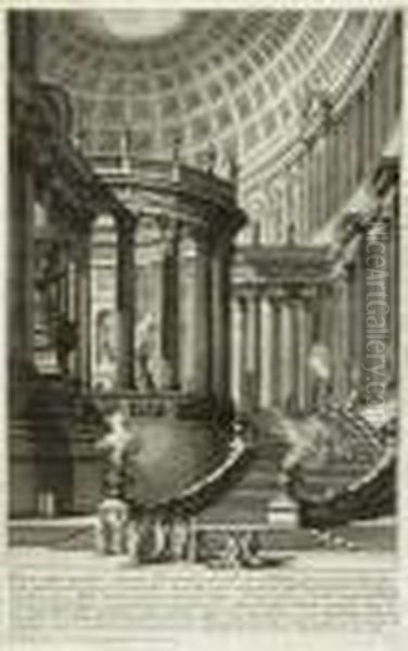 Ancient Temple Interior Oil Painting by Giovanni Battista Piranesi