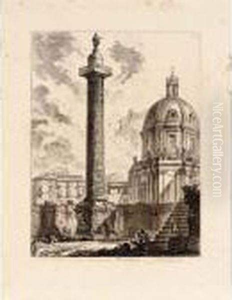 A View Of Trajan's Column With Several Figures In The Foreground Oil Painting by Giovanni Battista Piranesi