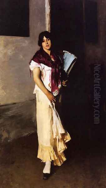 Italian Girl with Fan Oil Painting by John Singer Sargent