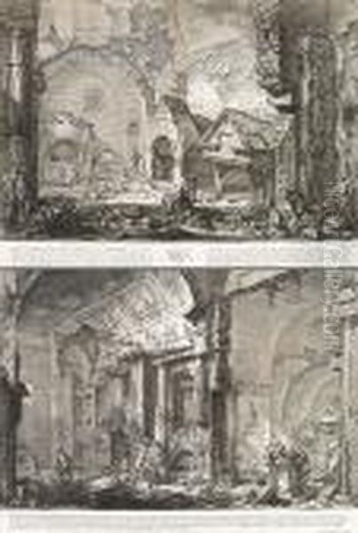 Veduta Dell' Ingresso Della 
Camera Sepolcrale Di L. Arrunzio E Della Sua Famiglia...; Veduta Di 
Altra Parte Della Camera Sepolcrale Di L. Arrunzio..., From Le Antichita
 Romane Oil Painting by Giovanni Battista Piranesi