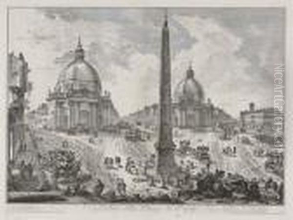 Veduta Della Piazza Del Popolo Oil Painting by Giovanni Battista Piranesi