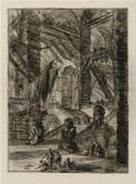 The Staircase With Trophies (h. 9; R. 34) Oil Painting by Giovanni Battista Piranesi