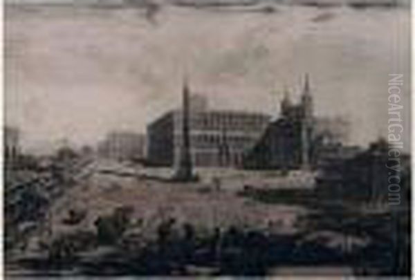 La Place Et La Basilique St Jean De Latran. 1775. Oil Painting by Giovanni Battista Piranesi