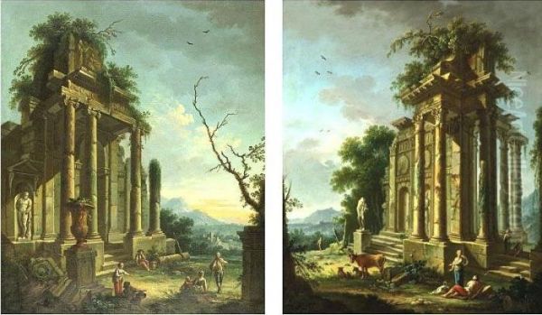 Architectural Capriccios: A Pair Oil Painting by Giovanni Battista Piranesi