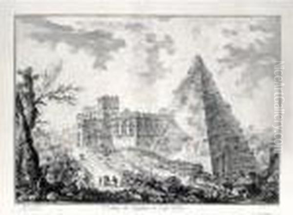 The Pyramid Of Caius Cestius, With The Porta S. Paolo And Adjoining Road Oil Painting by Giovanni Battista Piranesi