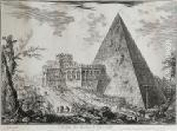 The Pyramid Of Caius Cestius, With The Porta S. Paolo (hind 35) Oil Painting by Giovanni Battista Piranesi