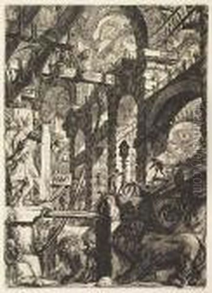 Perspective Of Roman Arches With Two Lions Oil Painting by Giovanni Battista Piranesi