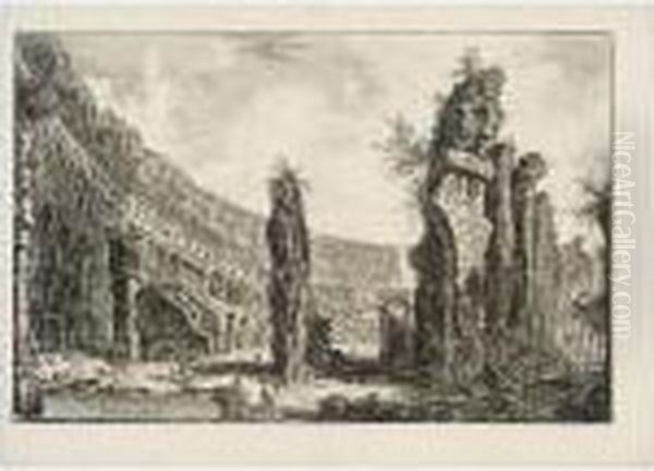 Veduta Dell' Interno Dell' 
Anfiteatro Flavio Detto Il Colosseo; And Altra Veduta Interna Della 
Villa Di Mecenate In Tivoli (h.78; And 84) Oil Painting by Giovanni Battista Piranesi