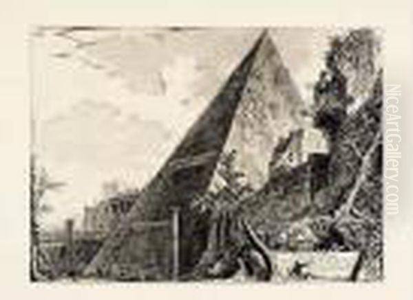 Piramide Di C. Cestio; And 
Veduta Del Tempio Di Cibele A Piazza Della Bocca Della Verita (h.36; And
 47) Oil Painting by Giovanni Battista Piranesi