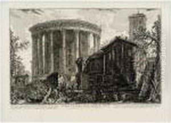 Veduta Del Tempio Della Sibilla 
In Tivoli; And Altra Veduta Del Tempio Della Sibilla In Tivoli (h.61; 
And 63) Oil Painting by Giovanni Battista Piranesi