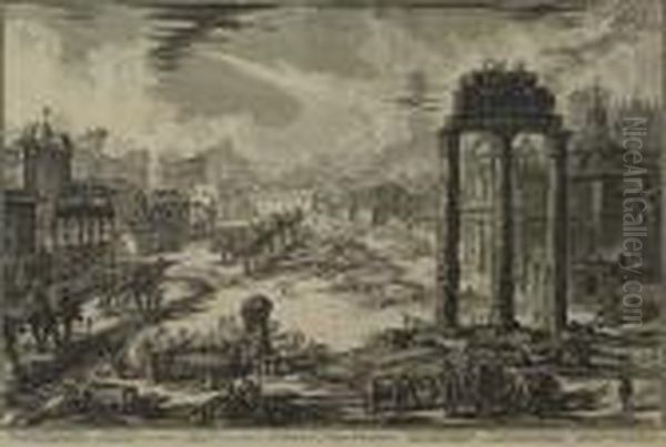 Two Etchings From The 
Vedute Di Roma Oil Painting by Giovanni Battista Piranesi