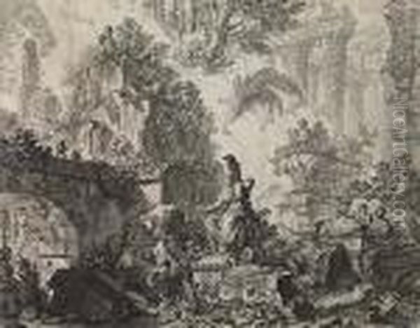 Vedute Di Roma, Frontispiece Oil Painting by Giovanni Battista Piranesi