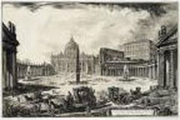 St Peter's With Forecourt And Colonnades (hind 101) Oil Painting by Giovanni Battista Piranesi