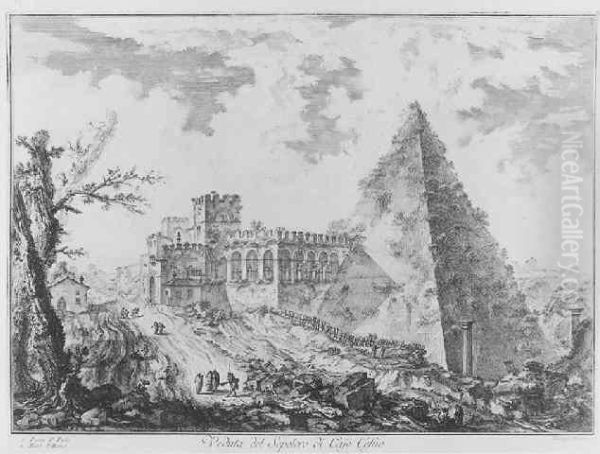 The Pyramid Of Caius Cestius, With The Porta S. Paolo And Adjoining Road (h. 35) Oil Painting by Giovanni Battista Piranesi