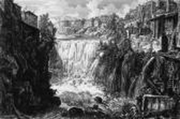 Veduta Della Cascata Di Tivoli, From Vedute Di Roma, (hind75) Oil Painting by Giovanni Battista Piranesi