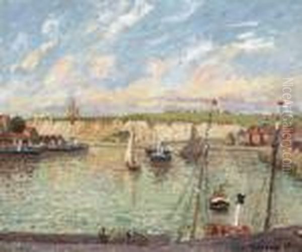 L'avant-port De Dieppe, Apres-midi, Temps Lumineux Oil Painting by Camille Pissarro