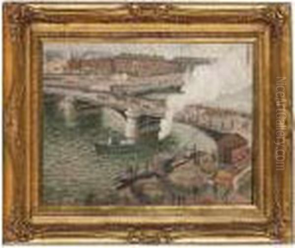 Le Pont Boieldieu A Rouen, Temps Mouille Oil Painting by Camille Pissarro