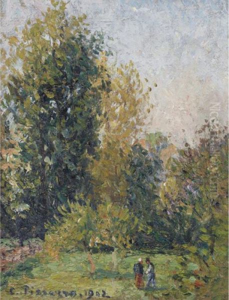 Paysage Avec Deux Personnages, Eragny, Automne Oil Painting by Camille Pissarro