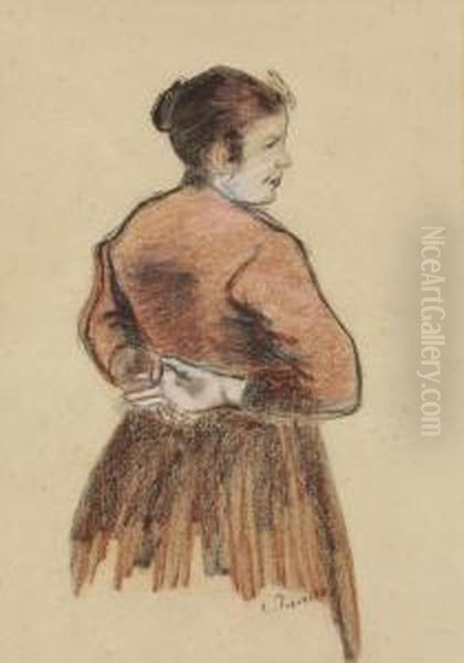 Jeune Femme, Les Mains Jointes Derriere Le Dos Oil Painting by Camille Pissarro