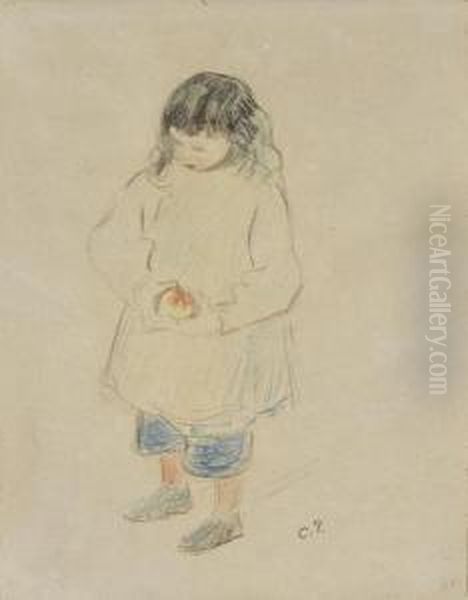 Enfant Tenant Une Pomme Oil Painting by Camille Pissarro