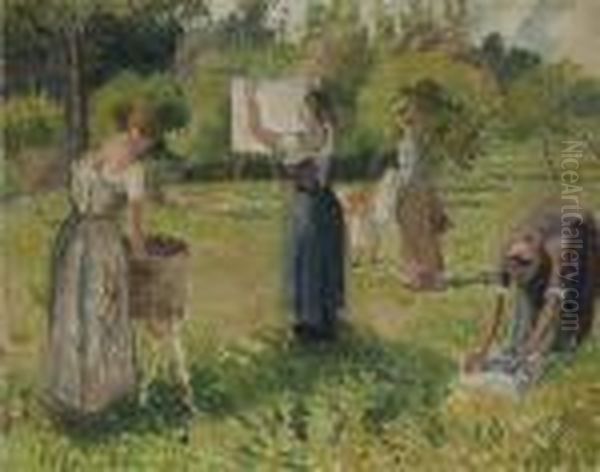 Les Laveuses A Eragny, Esquisse Oil Painting by Camille Pissarro