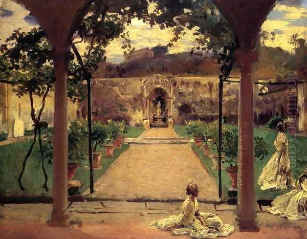 At Torre Galli Ladies In A Garden Oil Painting by John Singer Sargent