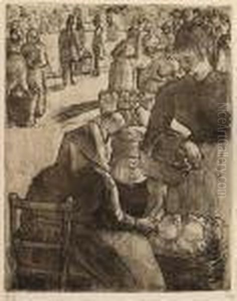 Marche Aux Legumes, E Pontoise Oil Painting by Camille Pissarro