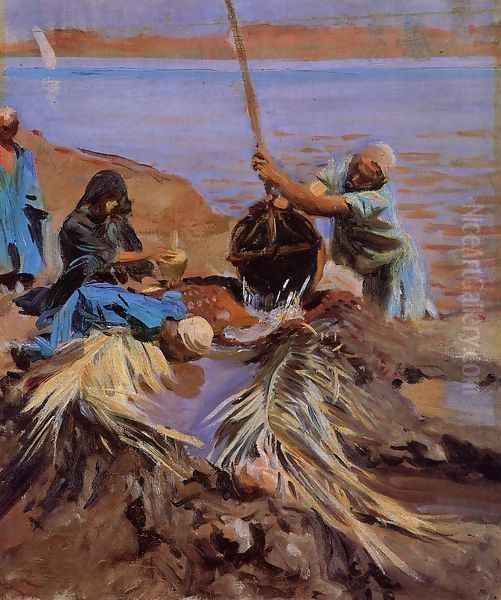 Egyptians Raising Water From The Nile Oil Painting by John Singer Sargent