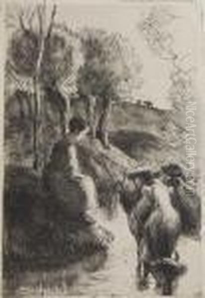 Vachere Au Bord De L````````eau Oil Painting by Camille Pissarro