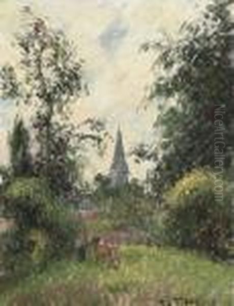 Le Clocher De Bazincourt Oil Painting by Camille Pissarro