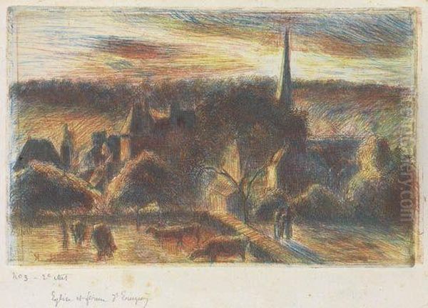 Eglise Et Ferme D'eragny Oil Painting by Camille Pissarro