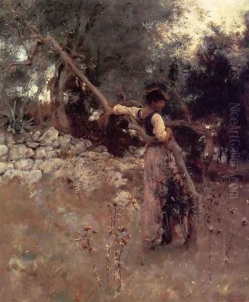 Capri Girl (or Among the Olive Trees, Capri) Oil Painting by John Singer Sargent