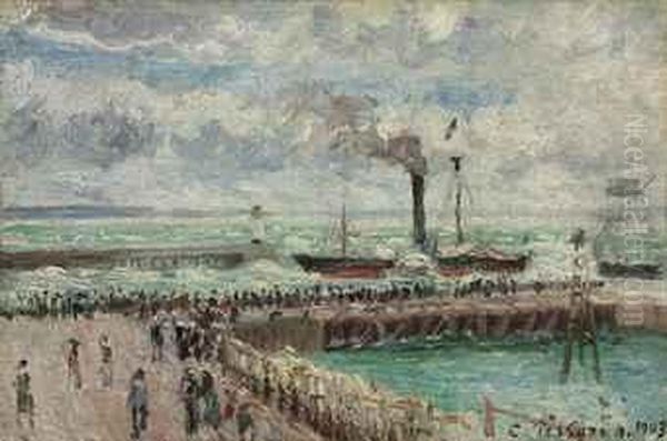 Entree Du Port Du Havre Et Le Brise-lames Ouest Oil Painting by Camille Pissarro