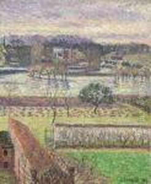 Vue De Ma Fenetre, Inondation, Effet De Soir, Eragny Oil Painting by Camille Pissarro