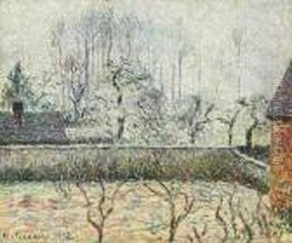 Paysage Avec Maisons Et Mur De Cloture, Givre Et Brume,eragny Oil Painting by Camille Pissarro