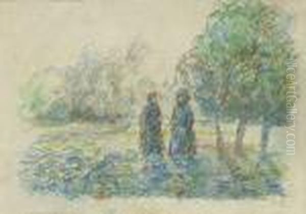 Deux Paysannes Dans Un Champs Des Choux Oil Painting by Camille Pissarro