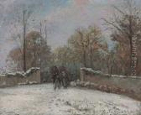 Entree De La Foret De Marly, Effet De Neige Oil Painting by Camille Pissarro