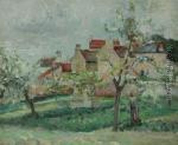 Pruniers En Fleur, Pontoise Oil Painting by Camille Pissarro