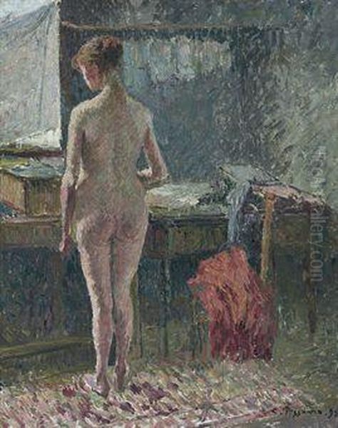 Femme Nue De Dos Dans Un Interieur Oil Painting by Camille Pissarro