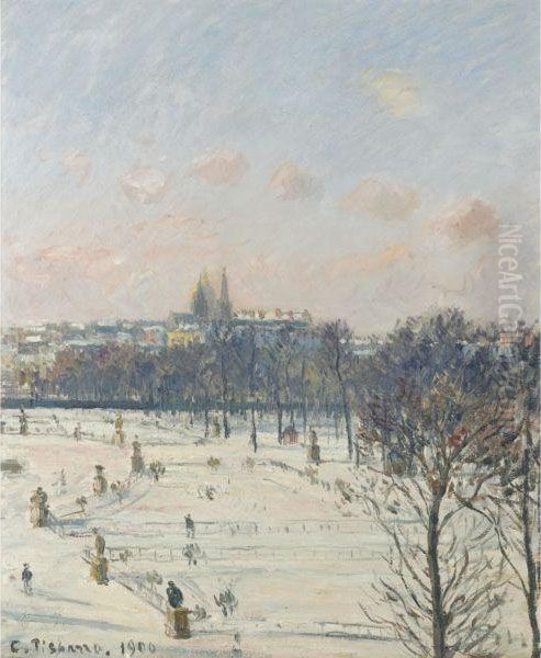 Le Jardin Des Tuileries, Effet De Neige Oil Painting by Camille Pissarro