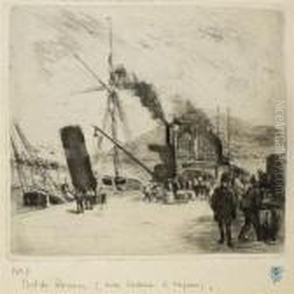 Port De Rouen (avec Bateau A Vapeur) Oil Painting by Camille Pissarro