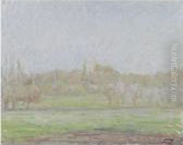 Vue De Bazincourt, Broullard Oil Painting by Camille Pissarro