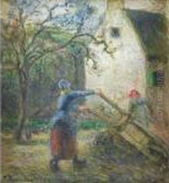 Femme Vidant Une Brouette Oil Painting by Camille Pissarro