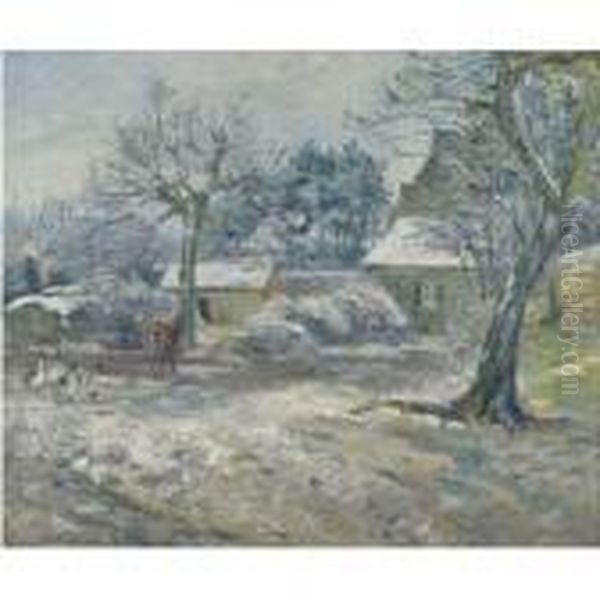 Ferme A Montfoucault, Neige Oil Painting by Camille Pissarro