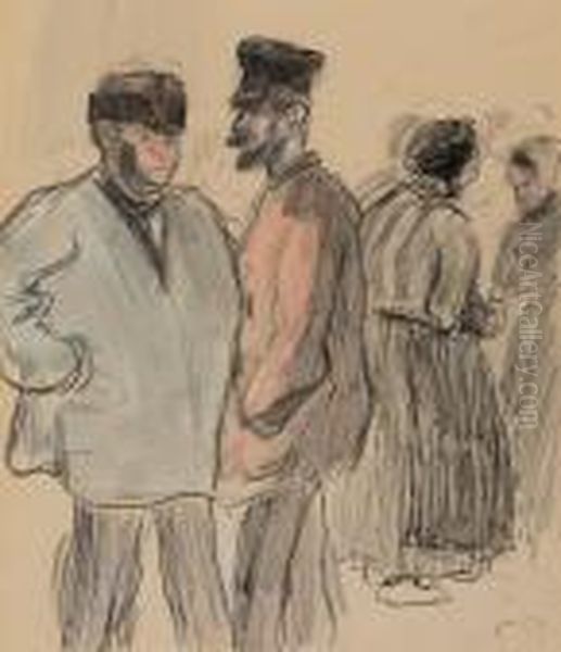 Groupe De Personnages Au Marche, Gisors Oil Painting by Camille Pissarro