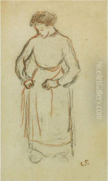 Standing Peasant Woman Oil Painting by Camille Pissarro