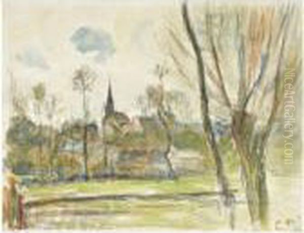 Esplanade De Bazincourt Oil Painting by Camille Pissarro