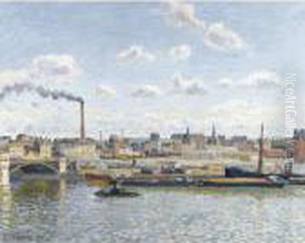 Le Pont Boieldieu Et La Gare D'orleans, Rouen, Soleil Oil Painting by Camille Pissarro