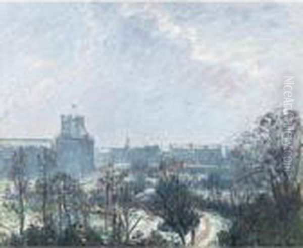 Le Jardin Des Tuileries Et Le Pavillon De Flore, Effet De Neige Oil Painting by Camille Pissarro